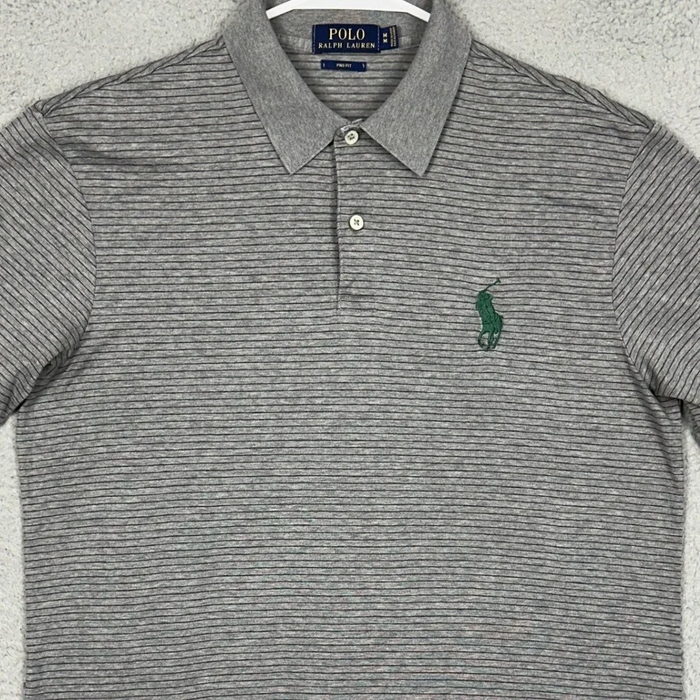 Polo Ralph Lauren Polo Shirt Mens Medium Grey Striped Pro Fit Big Pony Rugby